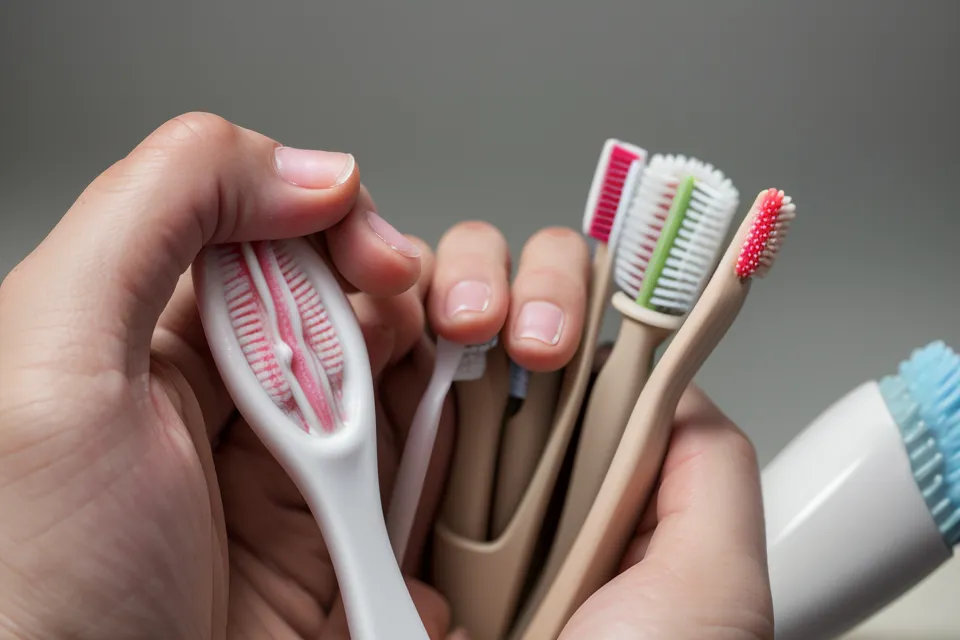 Close-up of manual toothbrush bristles showing texture and count