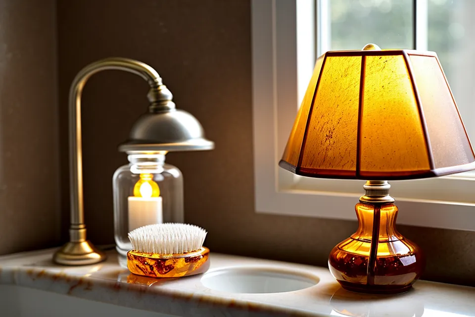 Warm amber lamp used for sensory-friendly lighting during a dental-anxiety-friendly morning routine