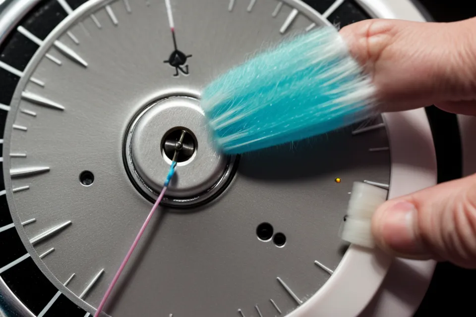 Hand adjusting the pressure dial on a water flosser to start on the lowest setting for sensitive, anxious gums